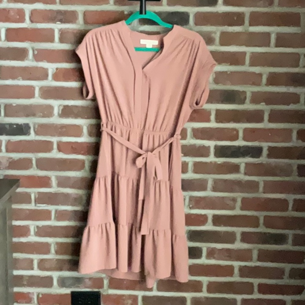 Rose pink, short sleeve tiered, mini dress